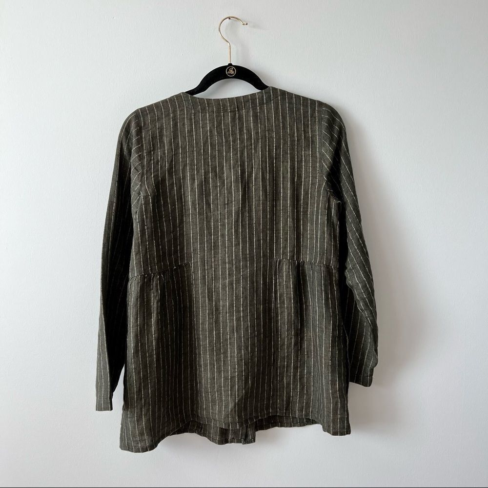 Pure jill linen tunic green‎ stripe button front w/ pockets - Picture 8 of 9